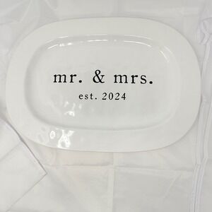 Mud‎ Pie Mr Mrs Est 2024 Oval Serving Platter 17 x 12 White Ceramic Farmhouse